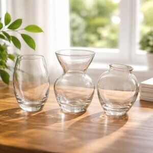 Dansk Fiori Set Of 3 Mini Clear Glass Bud Vases Mixed Shapes/Styles 3" W/Box